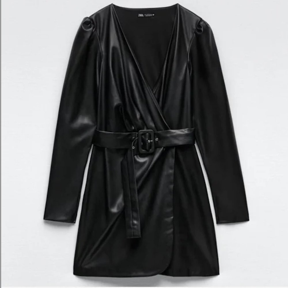 Zara Belted Faux Leather Short Mini Dress XS NWT - Picture 8 of 9